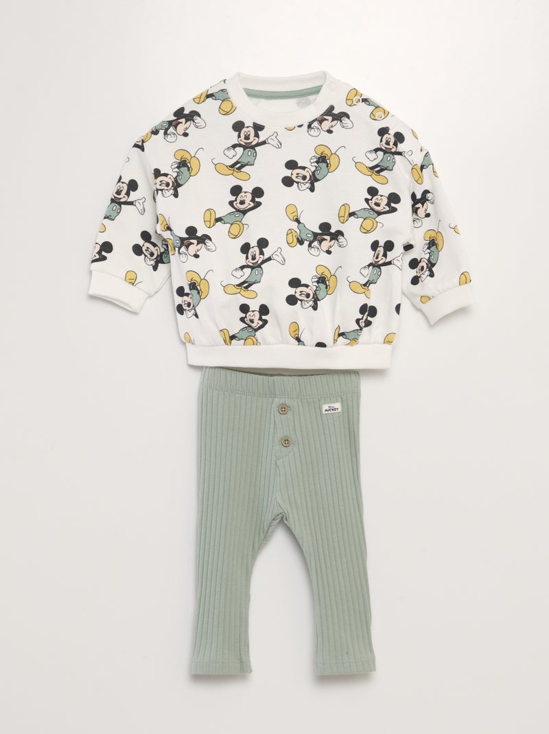 Ensemble sweat + legging 'Mickey' Blanc/vert - Kiabi
