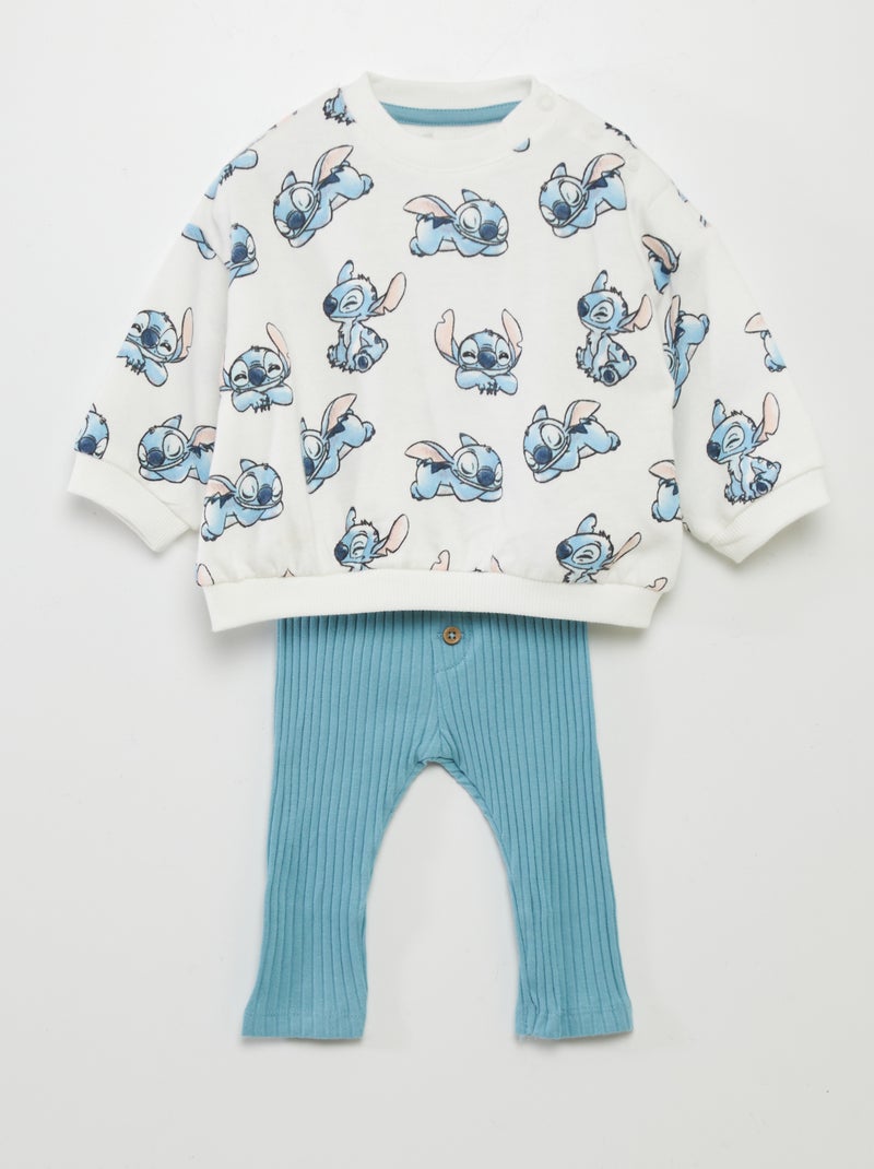 Ensemble sweat + legging 'Stitch' Blanc/bleu - Kiabi