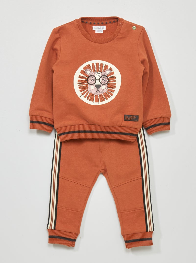 Ensemble sweat 'Lion' + pantalon de jogging - 2 pièces Rouge orange - Kiabi