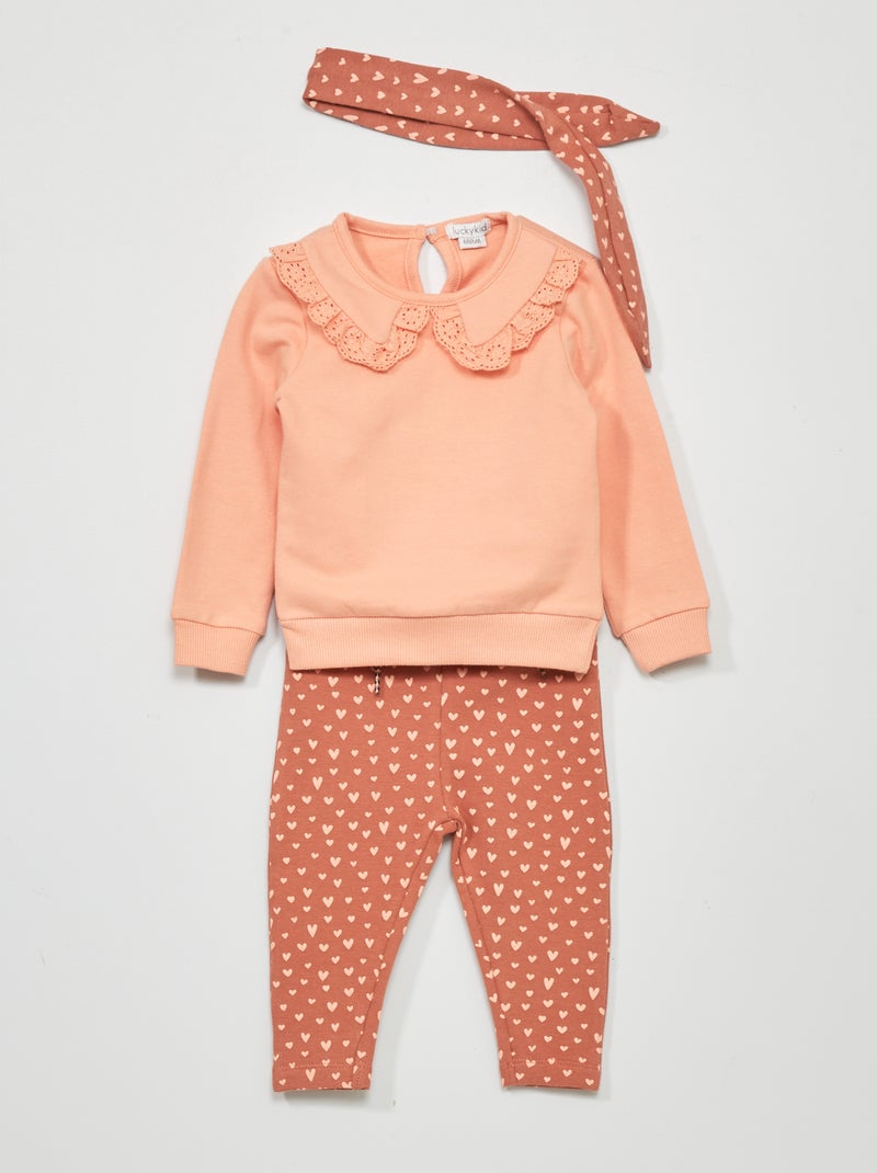 Ensemble sweat + pantalon + bandeau - 3 pièces Rose - Kiabi