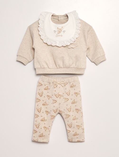 Ensemble sweat + pantalon + bavoir 'Bambi' - 3 pièces - Kiabi