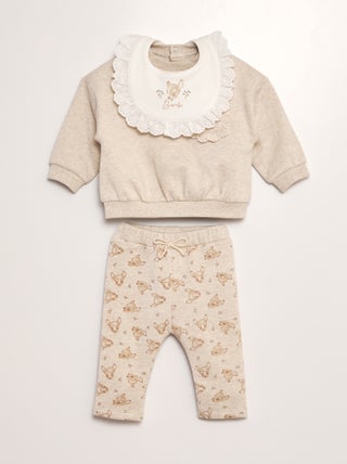 Ensemble sweat + pantalon + bavoir 'Bambi' - 3 pièces