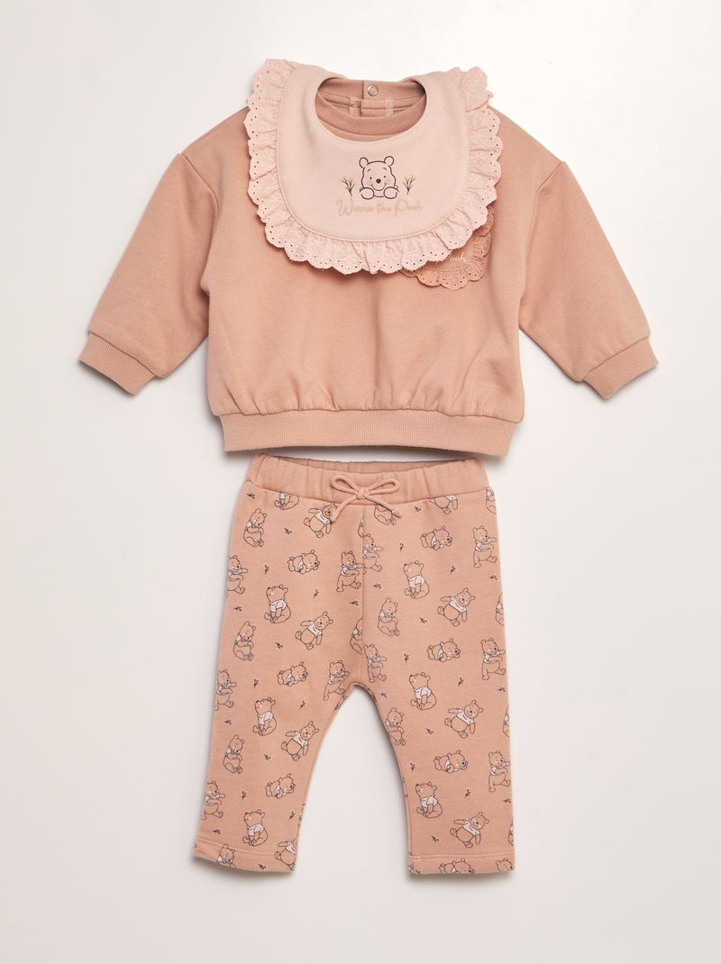 Ensemble sweat + pantalon + bavoir 'Winnie' - 3 pièces Rose - Kiabi