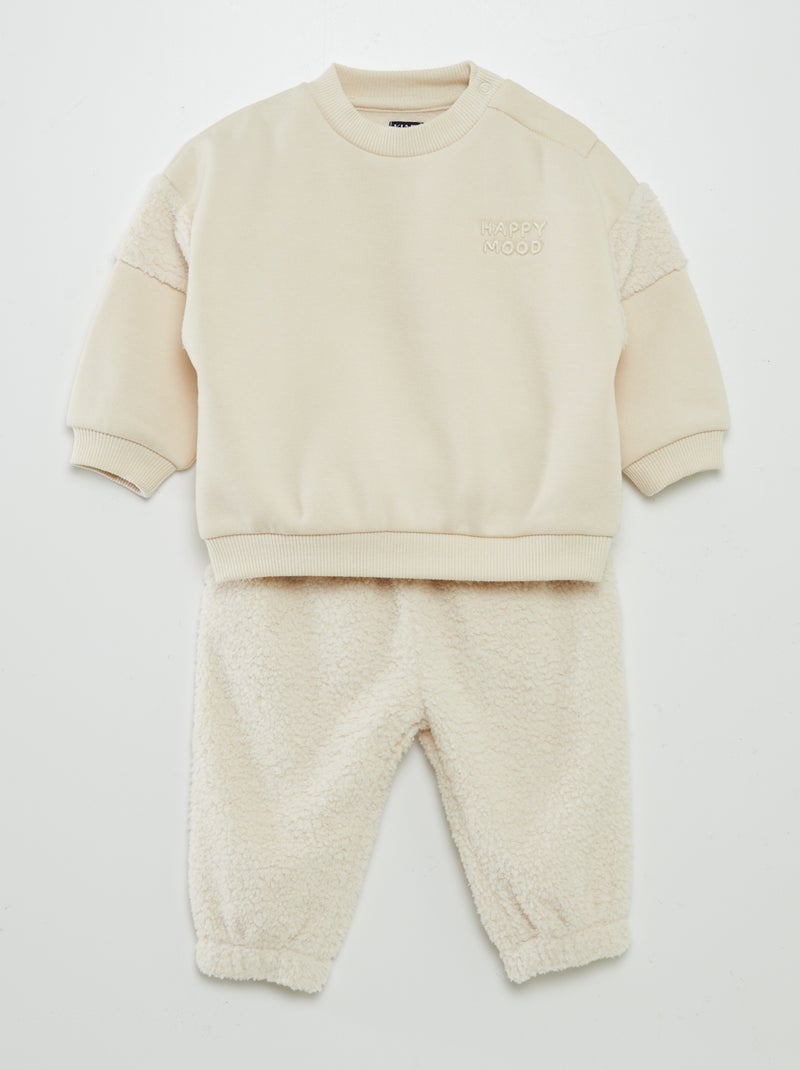 Ensemble sweat + pantalon effet moutonné - 2 pièces Blanc - Kiabi