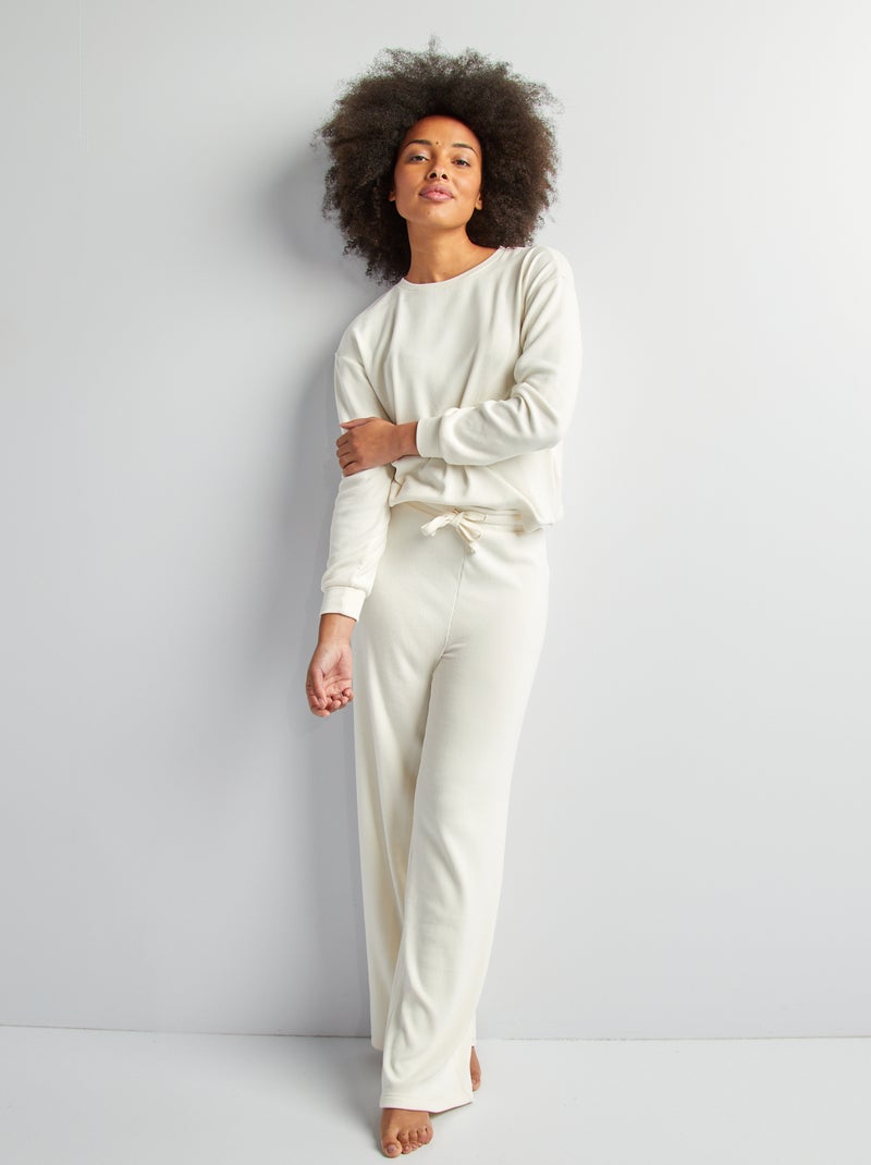 Ensemble sweat + pantalon en maille douce Beige - Kiabi