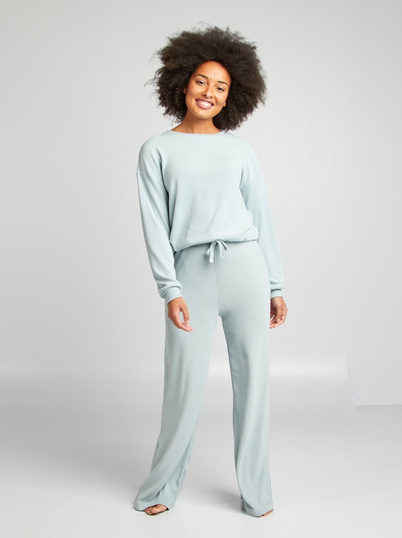 Ensemble sweat + pantalon en maille douce BLEU - Kiabi