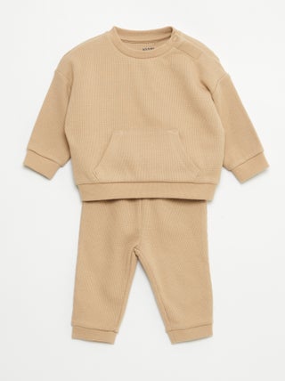 Ensemble sweat + pantalon en matière nid d'abeilles - 2 pièces