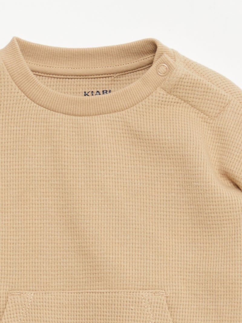 Ensemble sweat + pantalon en matière nid d'abeilles - 2 pièces Beige - Kiabi