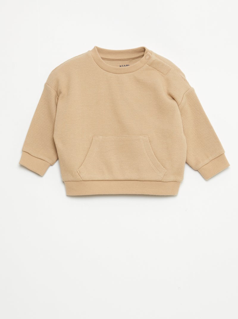 Ensemble sweat + pantalon en matière nid d'abeilles - 2 pièces Beige - Kiabi