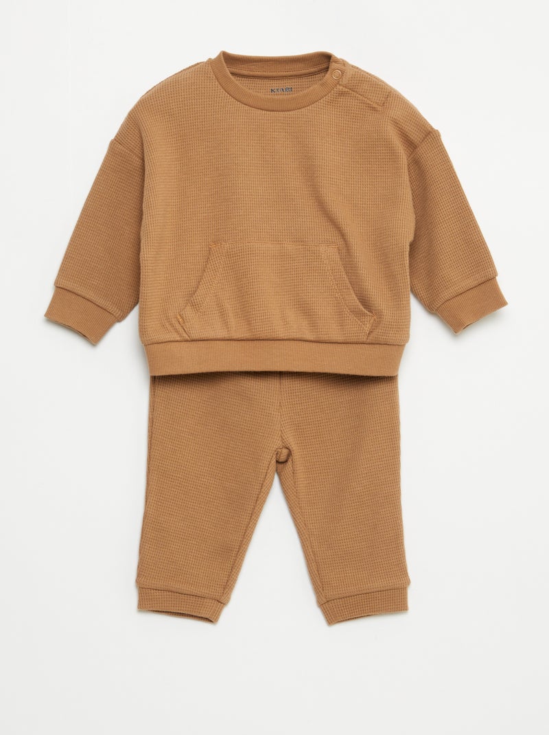 Ensemble sweat + pantalon en matière nid d'abeilles - 2 pièces Beige - Kiabi
