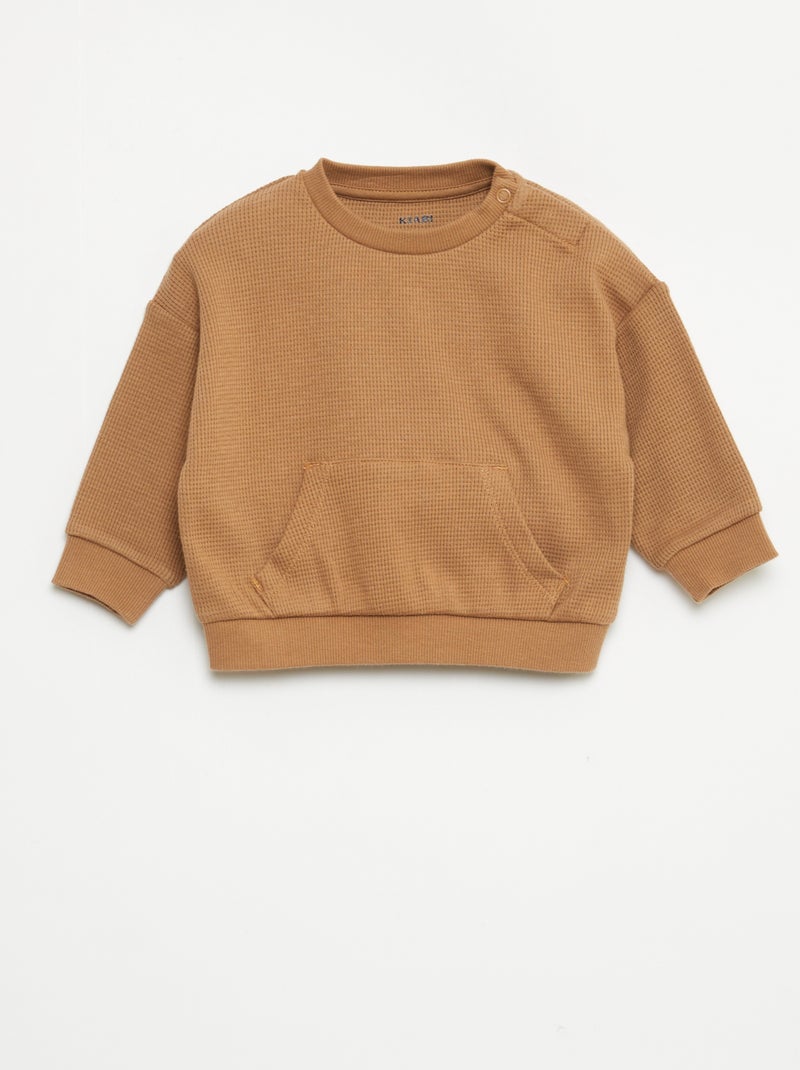 Ensemble sweat + pantalon en matière nid d'abeilles - 2 pièces Beige - Kiabi