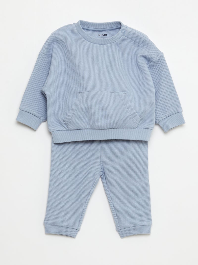 Ensemble sweat + pantalon en matière nid d'abeilles - 2 pièces Bleu - Kiabi