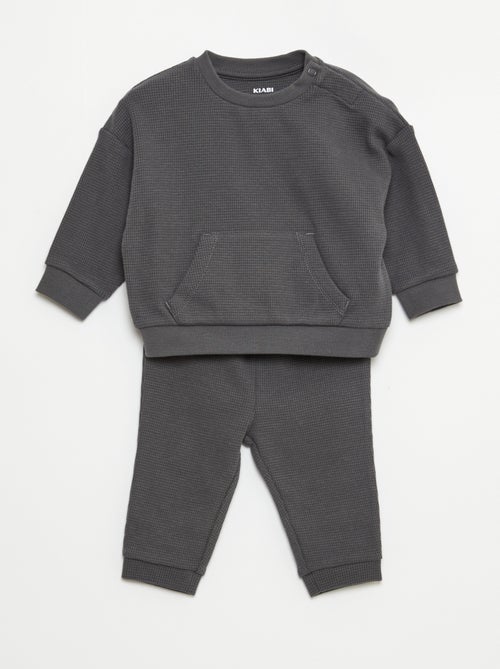 Ensemble sweat + pantalon en matière nid d'abeilles - 2 pièces - Kiabi