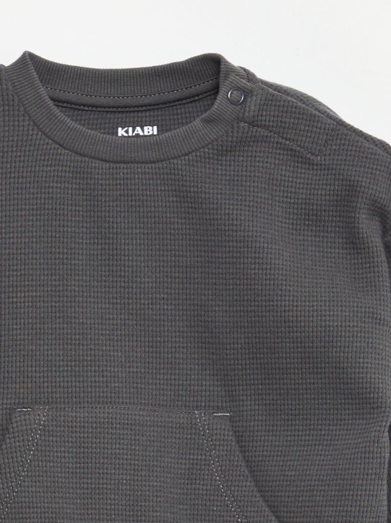 Ensemble sweat + pantalon en matière nid d'abeilles - 2 pièces gris - Kiabi