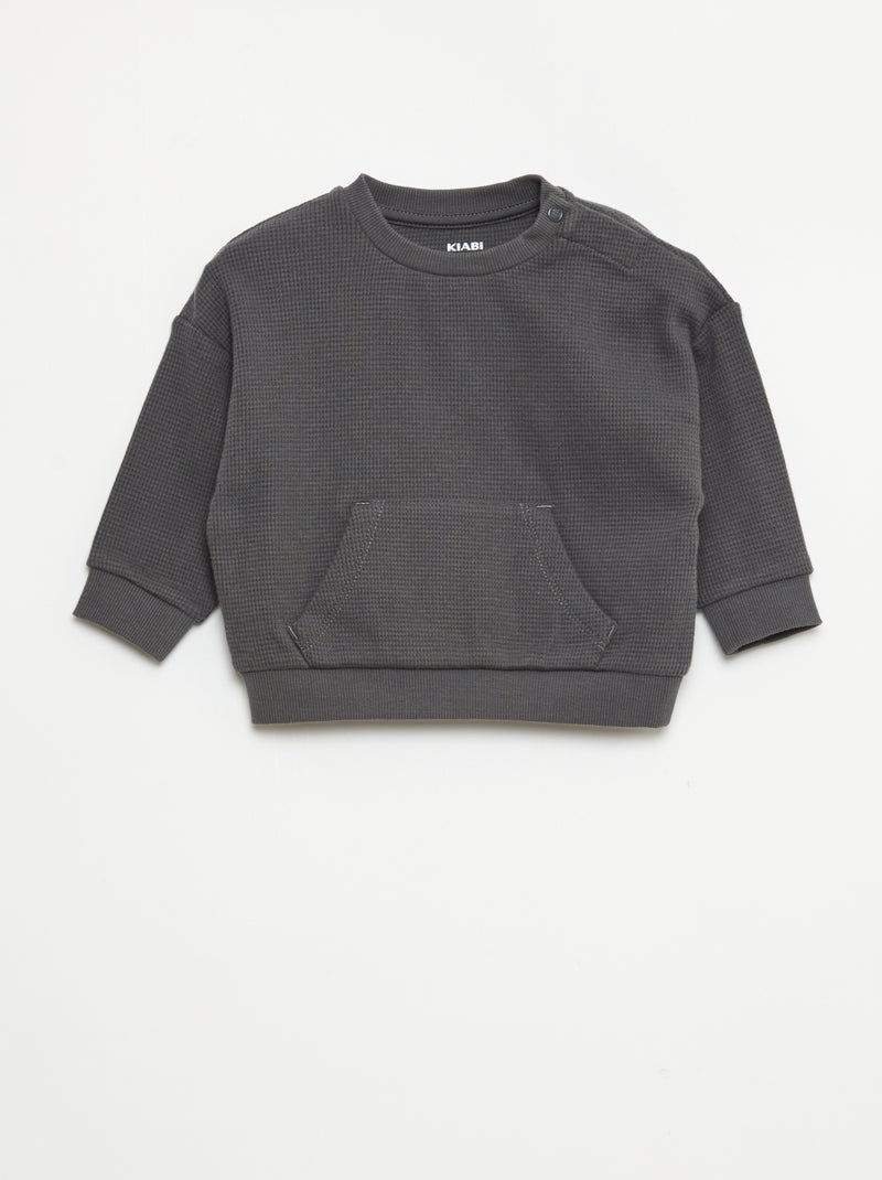 Ensemble sweat + pantalon en matière nid d'abeilles - 2 pièces gris - Kiabi