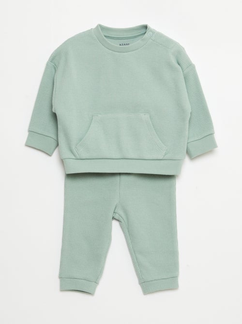 Ensemble sweat + pantalon en matière nid d'abeilles - 2 pièces - Kiabi