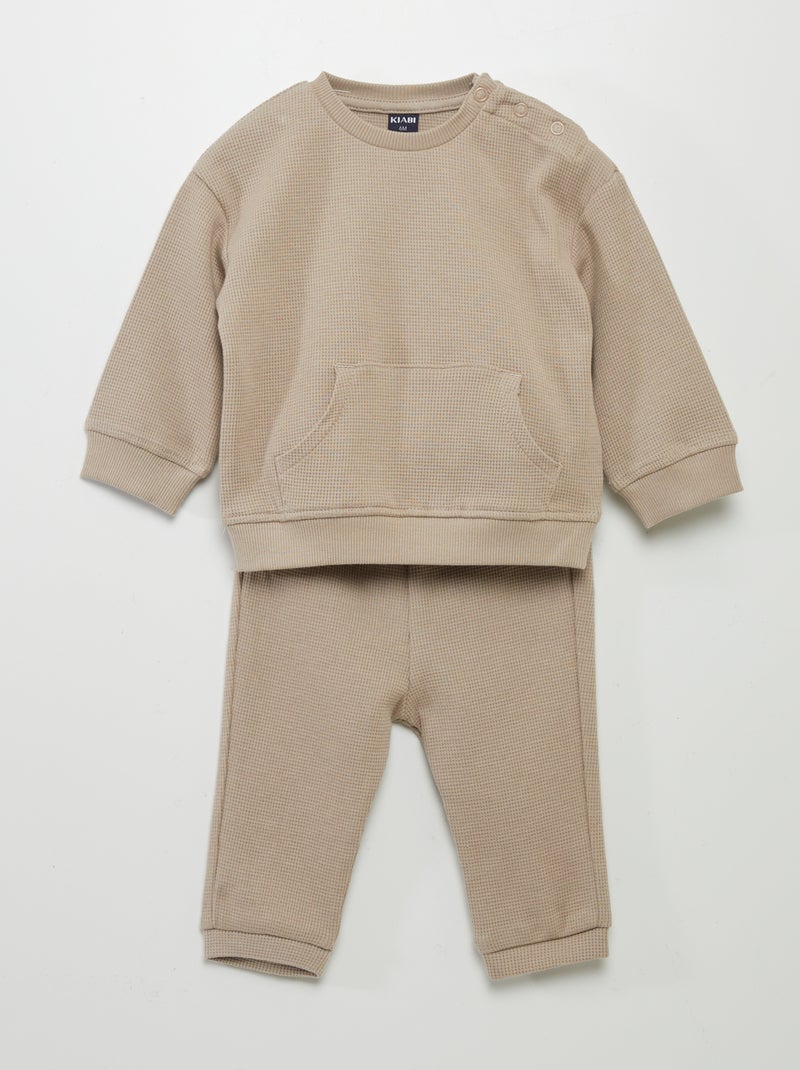 Ensemble sweat + pantalon en nid d'abeilles - 2 pièces beige - Kiabi