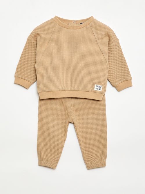 Ensemble sweat + pantalon en nid d'abeilles - 2 pièces - Kiabi
