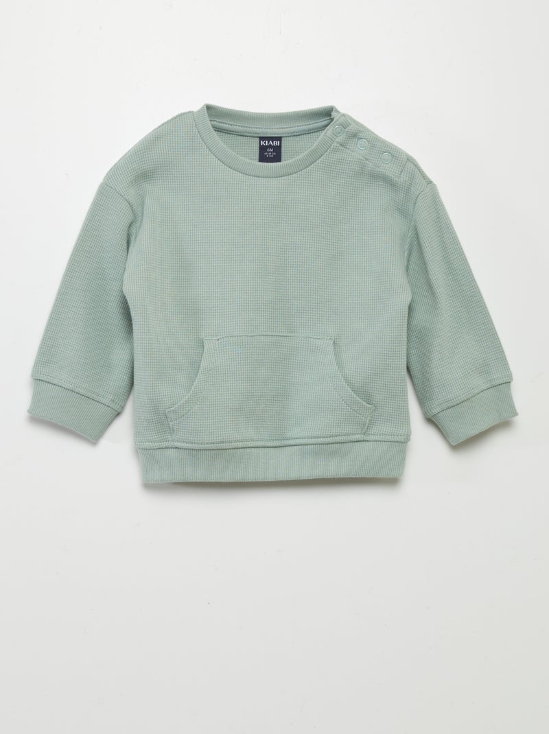 Ensemble sweat + pantalon en nid d'abeilles - 2 pièces Vert - Kiabi