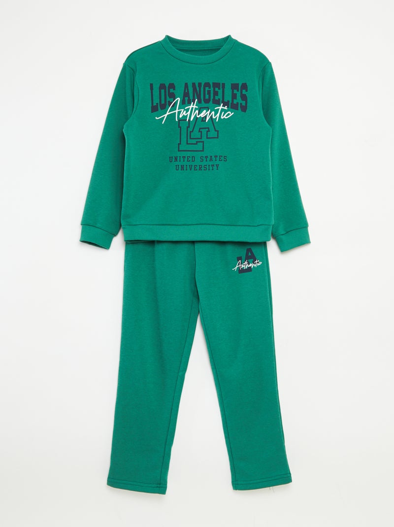 Ensemble sweat + pantalon esprit campus - 2 pièces Vert - Kiabi