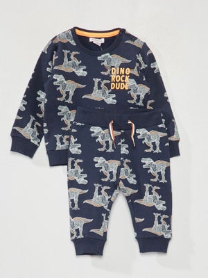 Ensemble Survêtement Bébé Garçon Dinosaure - Sweat Manches Longues + Pantalon Jogging - 2 Pièces - Taille élastique - Automne/Hiver
