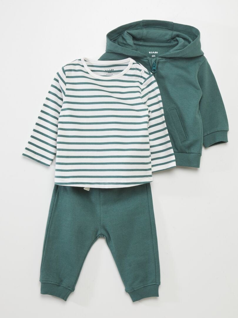 Ensemble sweat + pantalon + t-shirt - 3 pièces Vert - Kiabi