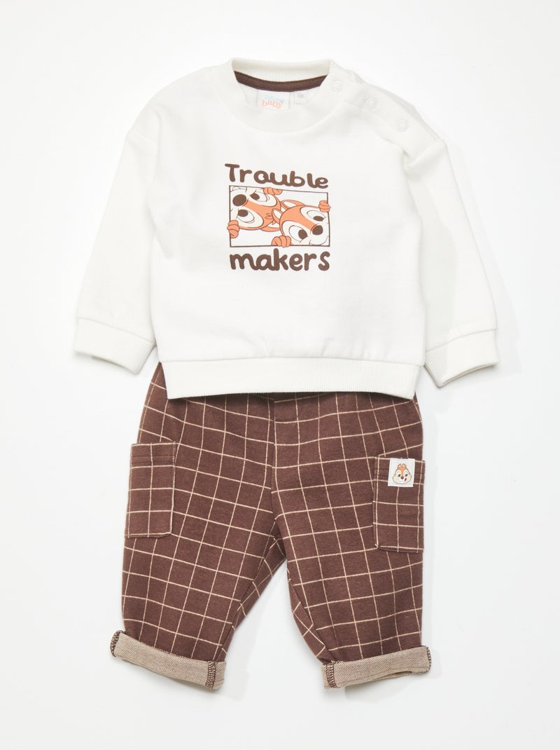 Ensemble sweat + pantalon 'Tic et Tac' - 2 pièces Blanc/marron - Kiabi