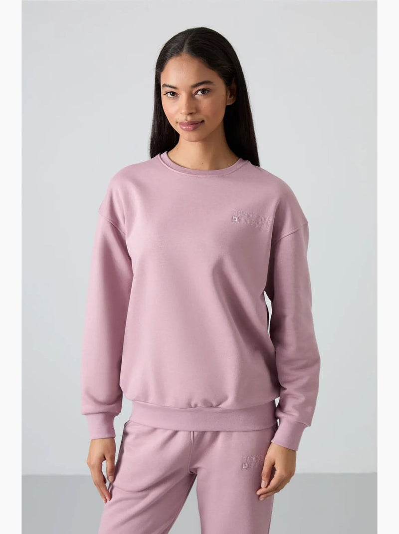 Ensemble sweat-shirt et pantalon oversize à col rond tommy Mauve - Kiabi