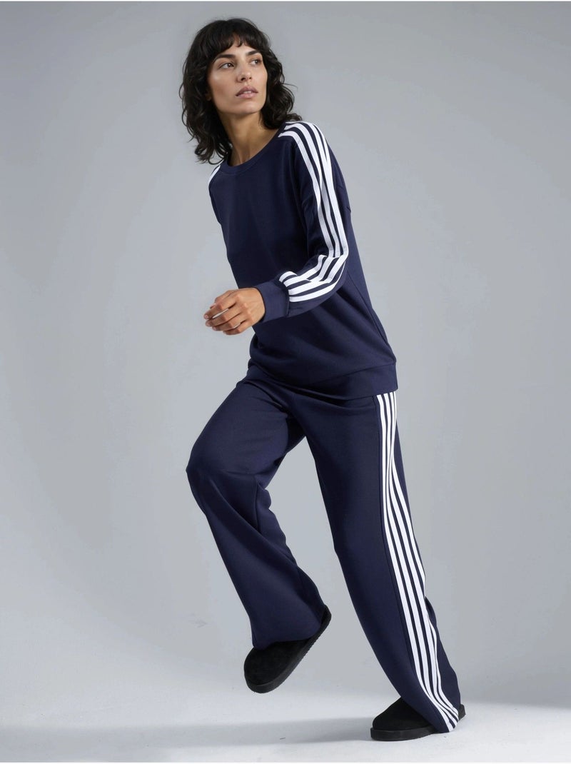 Ensemble sweat-shirt rayé à col rond et pantalon droit hiccup Bleu marine - Kiabi