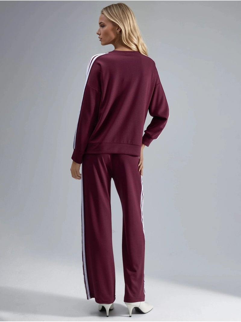 Ensemble sweat-shirt rayé à col rond et pantalon droit hiccup Rouge bordeaux - Kiabi