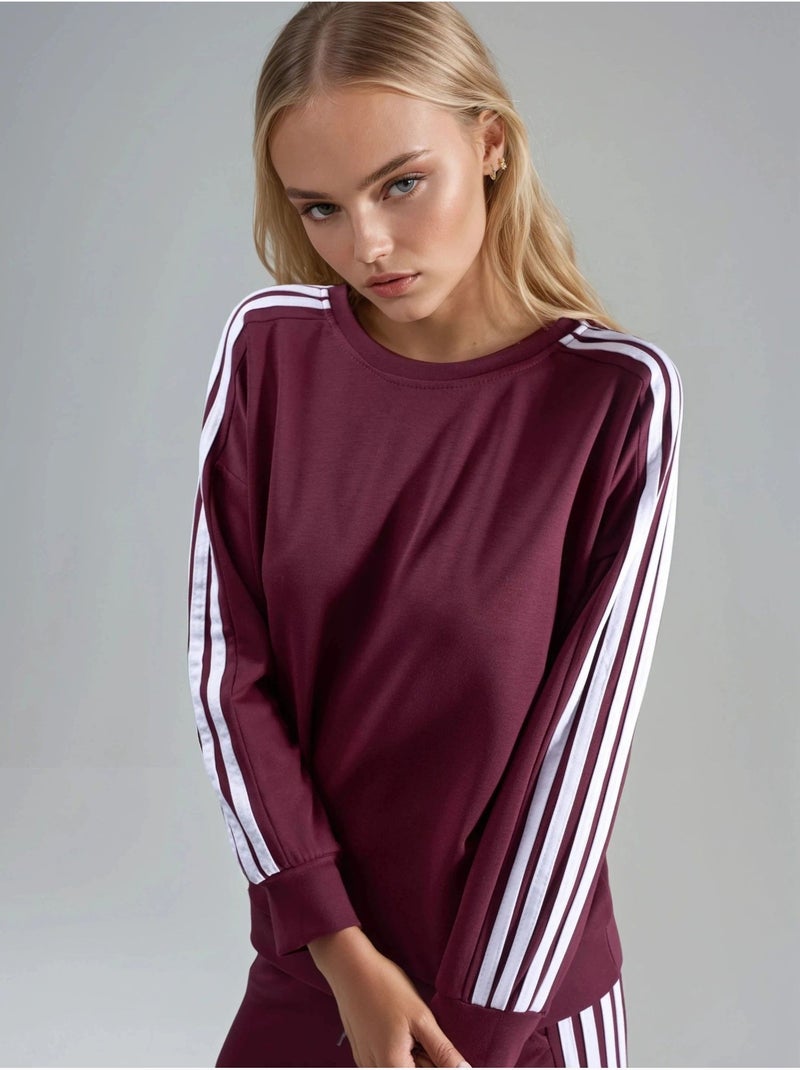 Ensemble sweat-shirt rayé à col rond et pantalon droit hiccup Rouge bordeaux - Kiabi