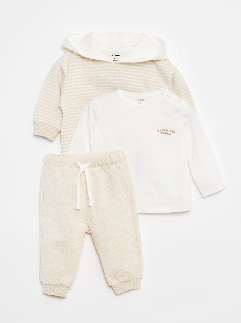 Ensemble Sweat + t-shirt + jogging - 3 pièces Beige - Kiabi