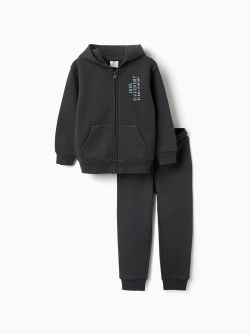 Ensemble sweat zippé à capuche et pantalon de jogging en coton peigné - Kiabi