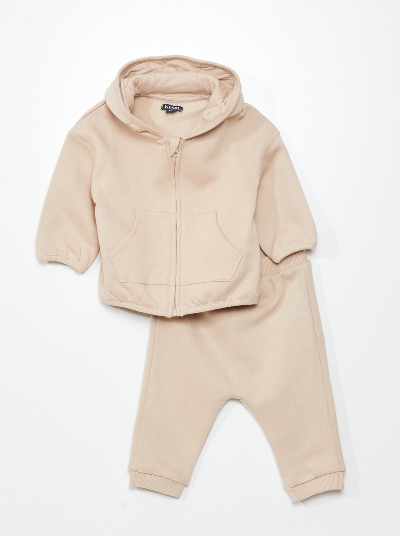 Ensemble sweat zippé + pantalon de jogging - 2 pièces Beige - Kiabi