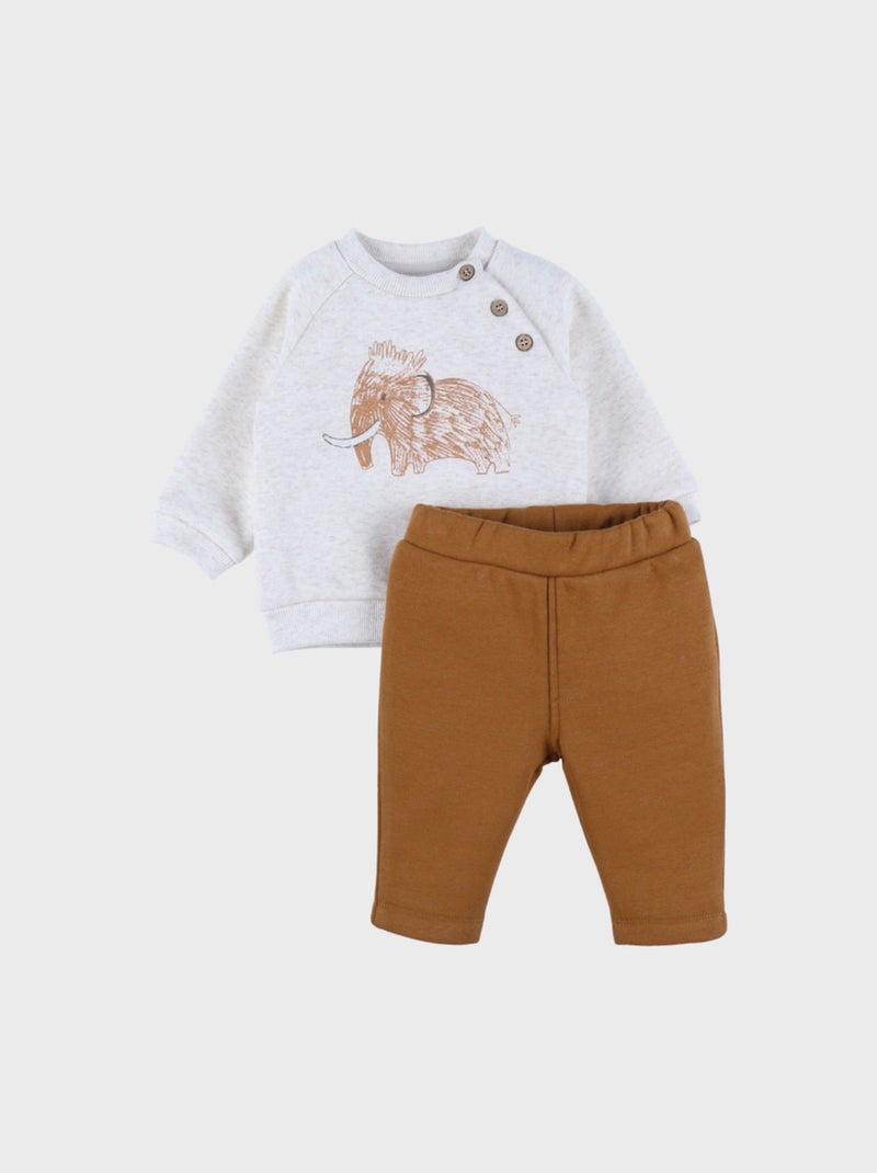 Ensemble sweatshirt et pantalon imprimé mammouth en Sweatoloudoux® Noukie's Marron - Kiabi
