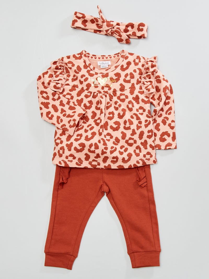 Ensemble t-shirt - jogging + bandeau 'léopard' rose - Kiabi