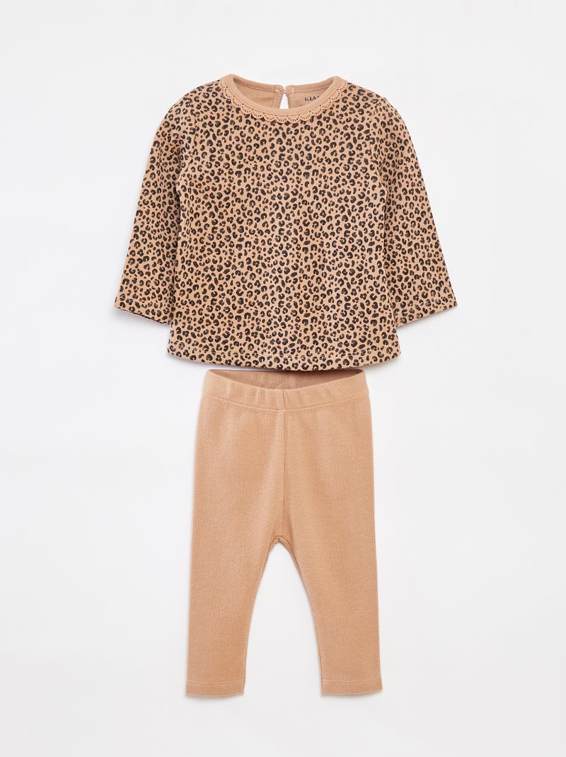 Ensemble t-shirt à manches longues + legging - 2 pièces Beige - Kiabi