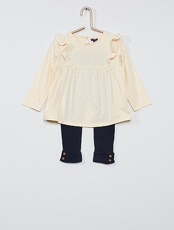 Ensemble t-shirt à volant + legging côtelé