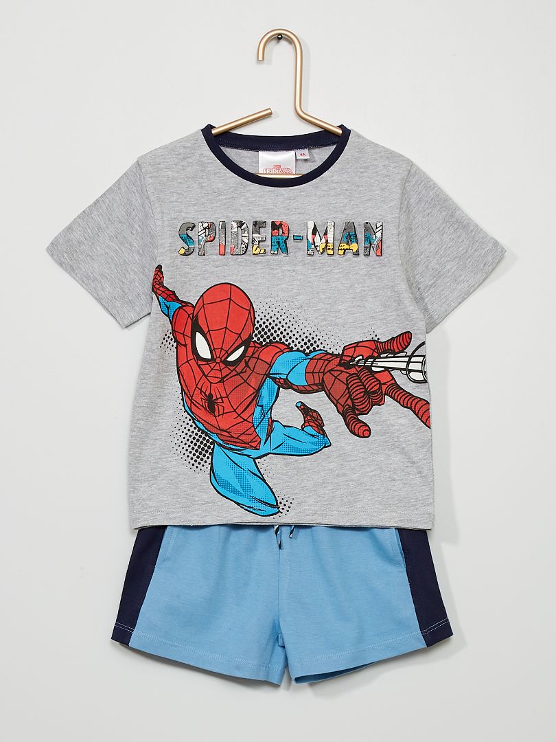 Ensemble t-shirt + bermuda 'Spider-Man' gris/bleu - Kiabi