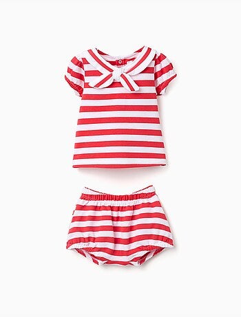 Ensemble T-shirt + bloomer en coton à rayures