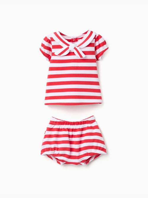 Ensemble T-shirt + bloomer en coton à rayures - Kiabi