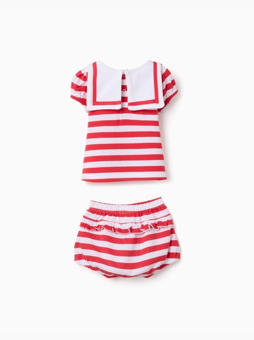 Ensemble T-shirt + bloomer en coton à rayures - Kiabi
