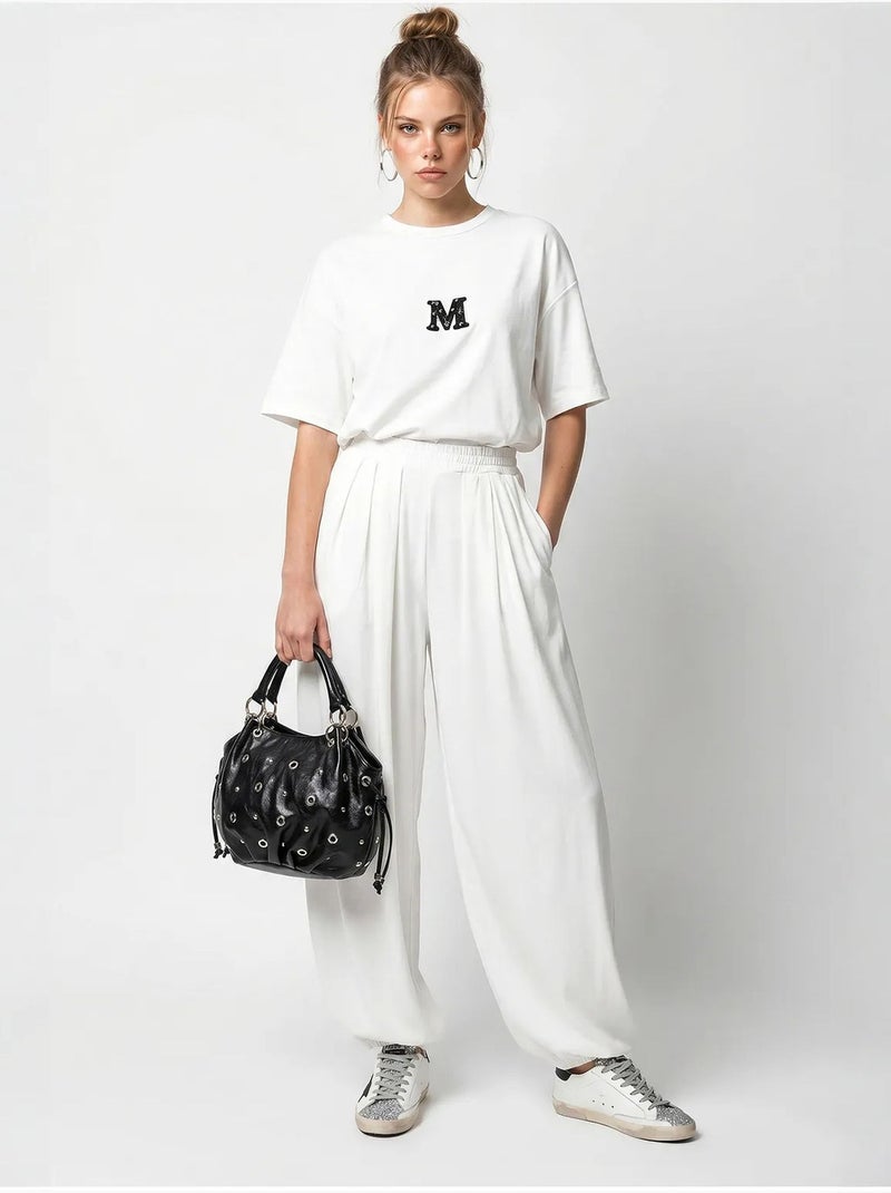 Ensemble t-shirt col rond et pantalon large lucci Blanc - Kiabi
