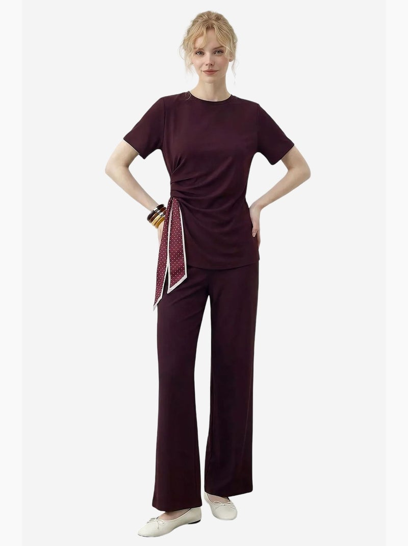 Ensemble t-shirt col rond et pantalon large lucci Rouge bordeaux - Kiabi