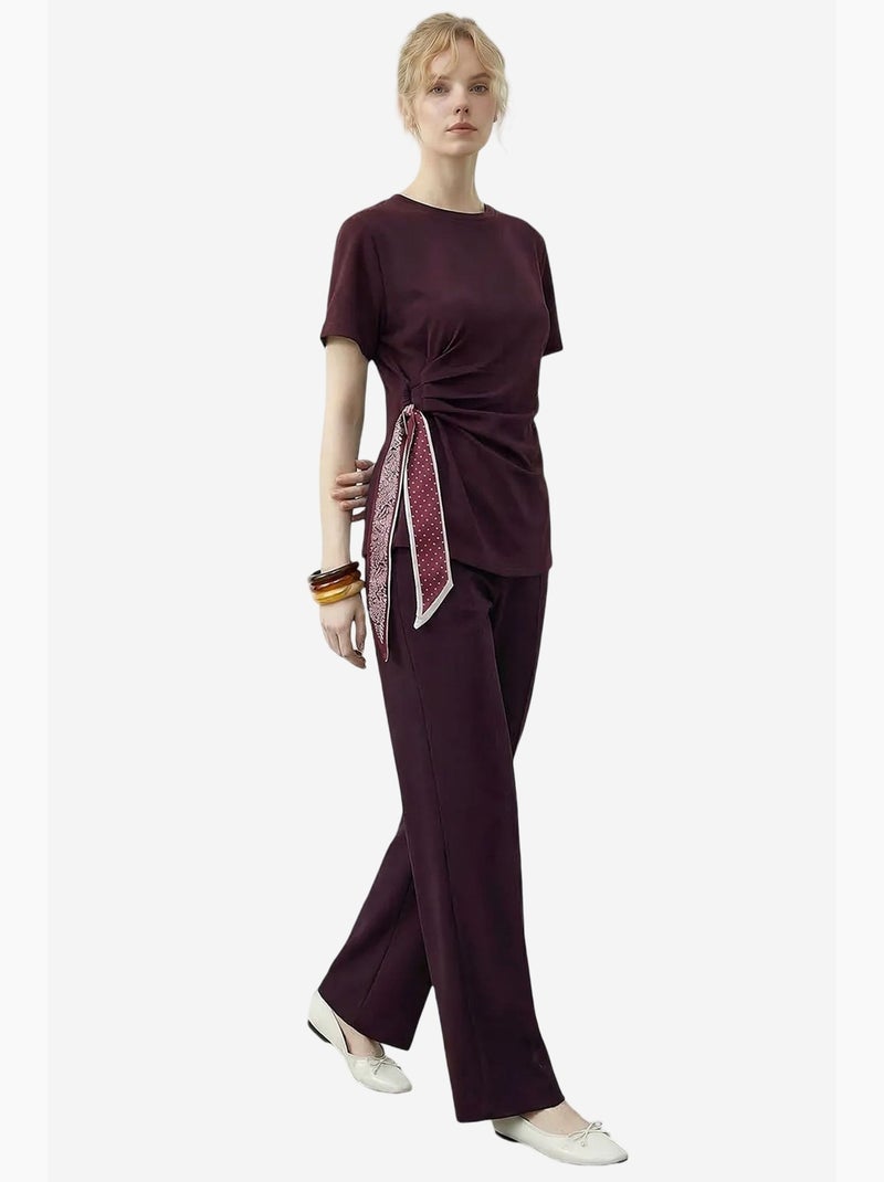 Ensemble t-shirt col rond et pantalon large lucci Rouge bordeaux - Kiabi