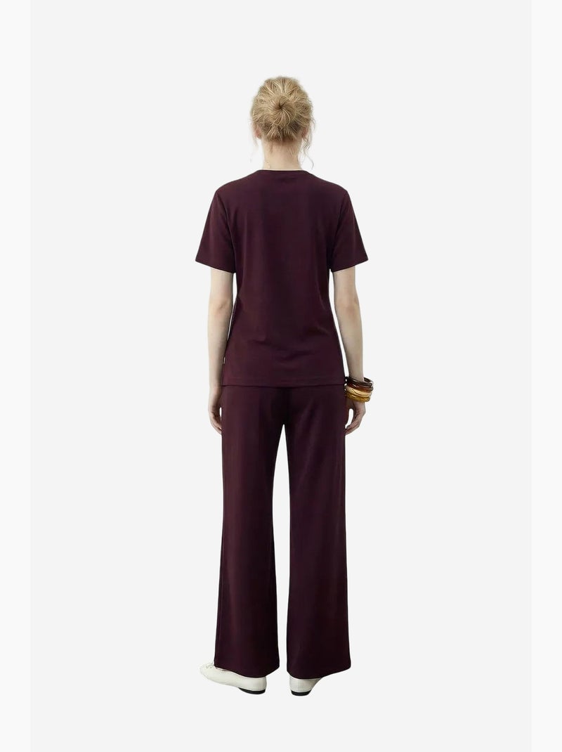 Ensemble t-shirt col rond et pantalon large lucci Rouge bordeaux - Kiabi