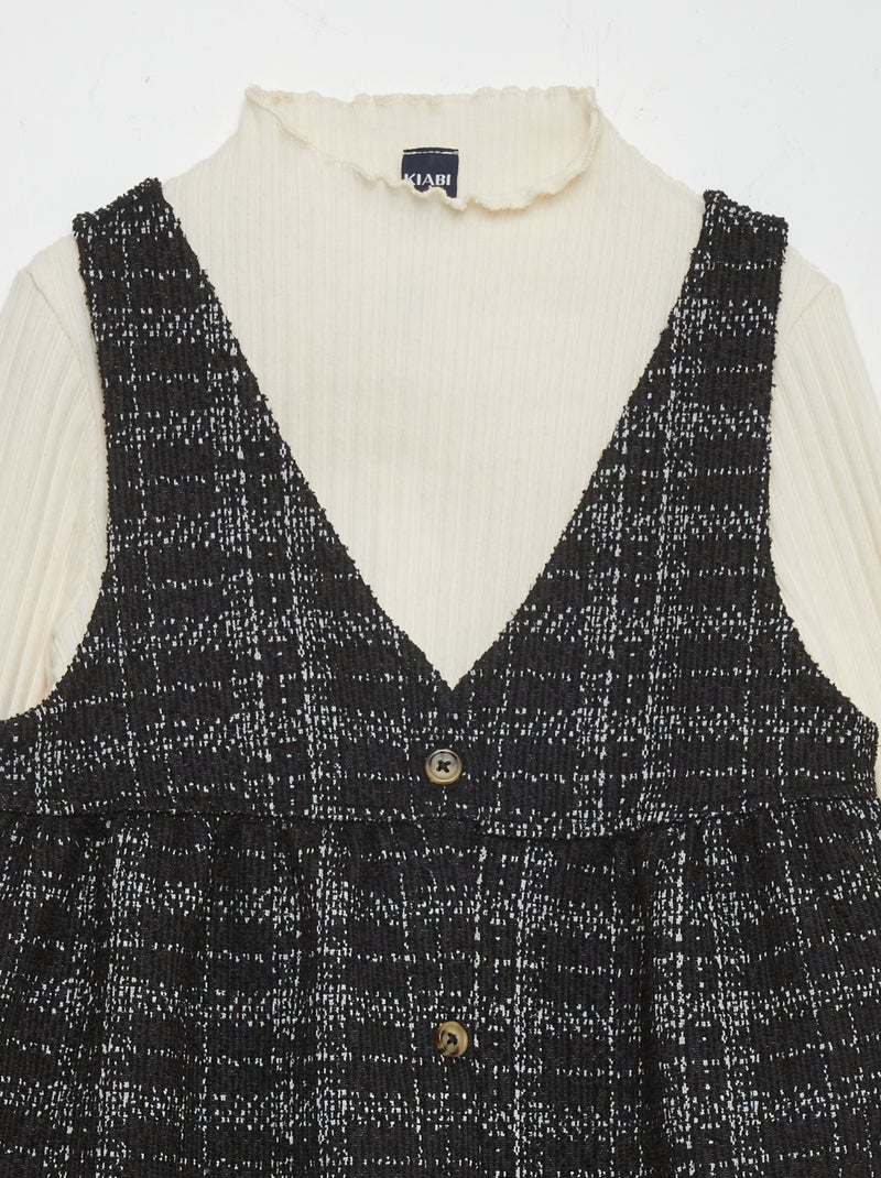 Ensemble t-shirt côtelé + robe en tweed - 2 pièces Gris - Kiabi