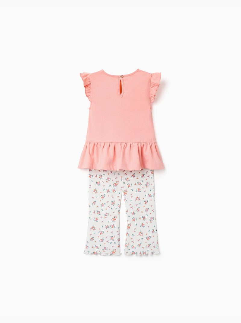 Ensemble T-shirt en coton et pantalon côtelé Saumon - Kiabi