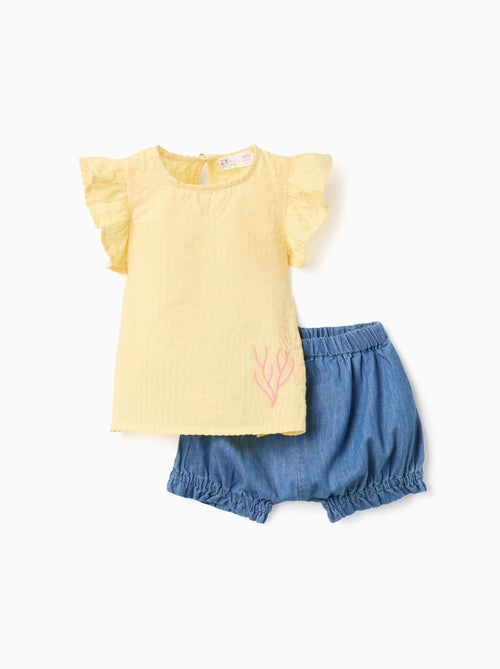 Ensemble T-shirt en coton et short en jean - Kiabi