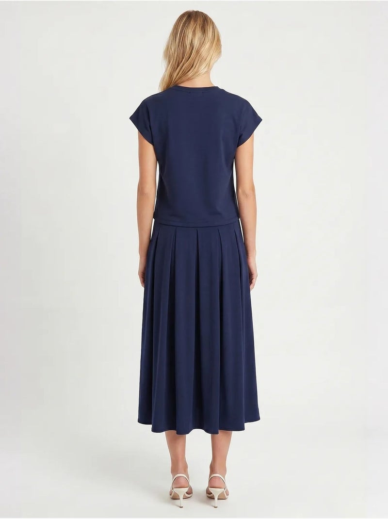 Ensemble t-shirt et jupe midi en jersey istanbul Bleu marine - Kiabi